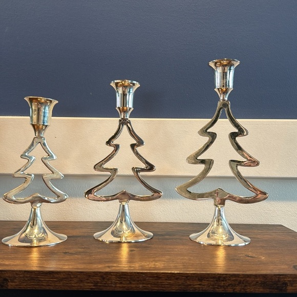 Vintage 1995 International Silver Co. set of 3 silverplated tree candlesticks - Picture 2 of 11
